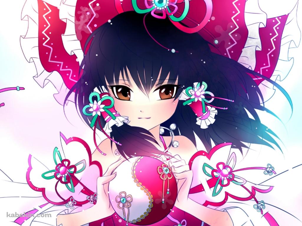 ピンクと白の毬を持つ博麗霊夢 / 東方の壁紙(1024px x 768px) 高画質 PC・デスクトップ用