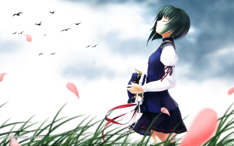 草原で帽子を取り目をつぶる四季映姫・ヤマザナドゥ / 東方の壁紙(960px x 600px) 高画質 PC・デスクトップ用