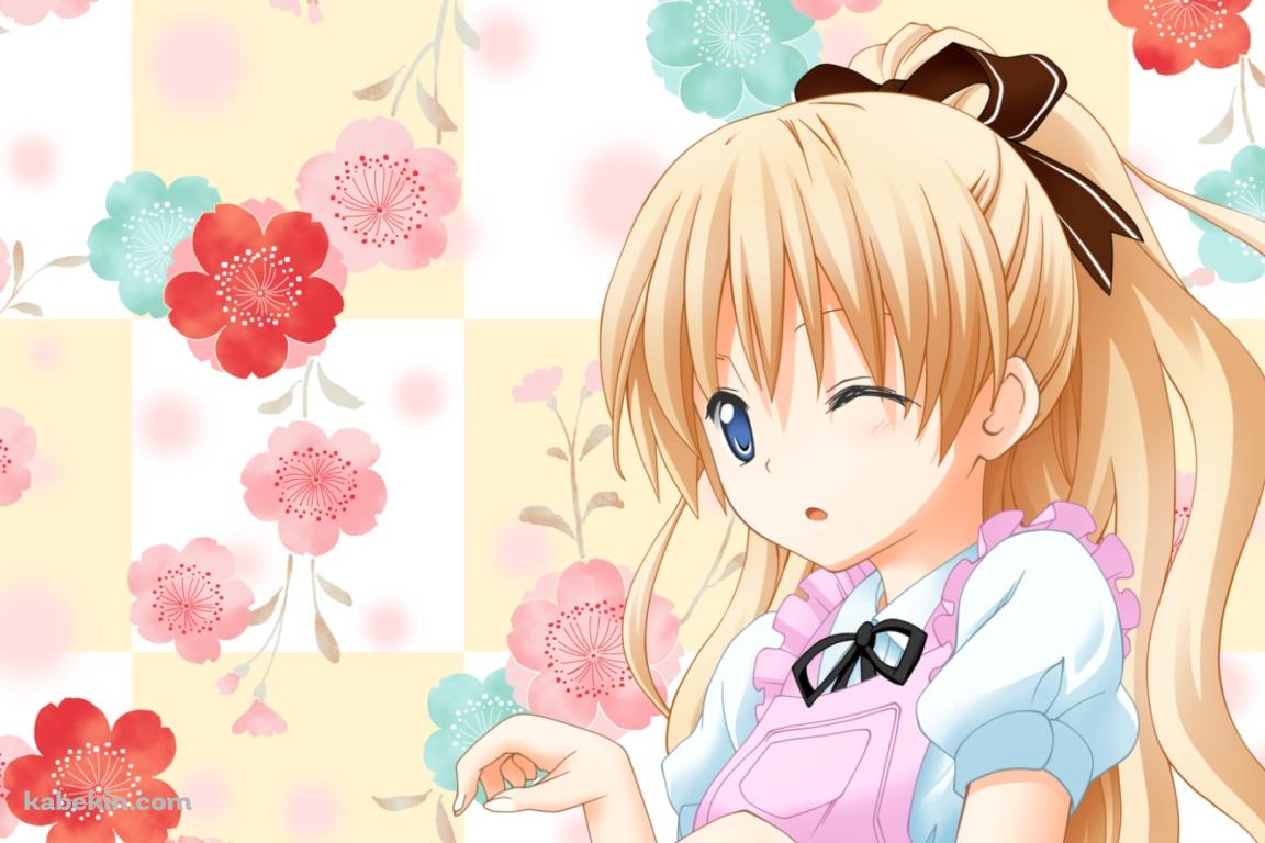 ピンクの花と梅ノ森千世 / 迷い猫オーバーラン!の壁紙(1152px x 768px) 高画質 PC・デスクトップ用