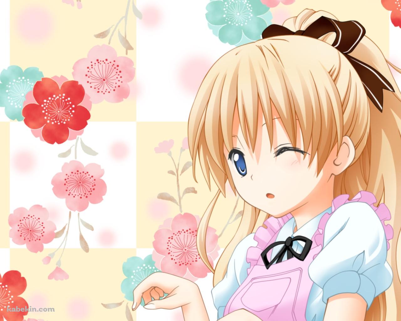 ピンクの花と梅ノ森千世 / 迷い猫オーバーラン!の壁紙(1280px x 1024px) 高画質 PC・デスクトップ用