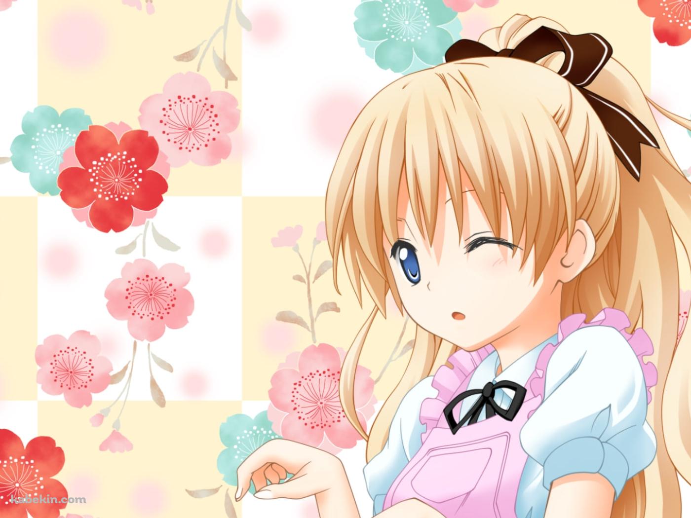 ピンクの花と梅ノ森千世 / 迷い猫オーバーラン!の壁紙(1400px x 1050px) 高画質 PC・デスクトップ用