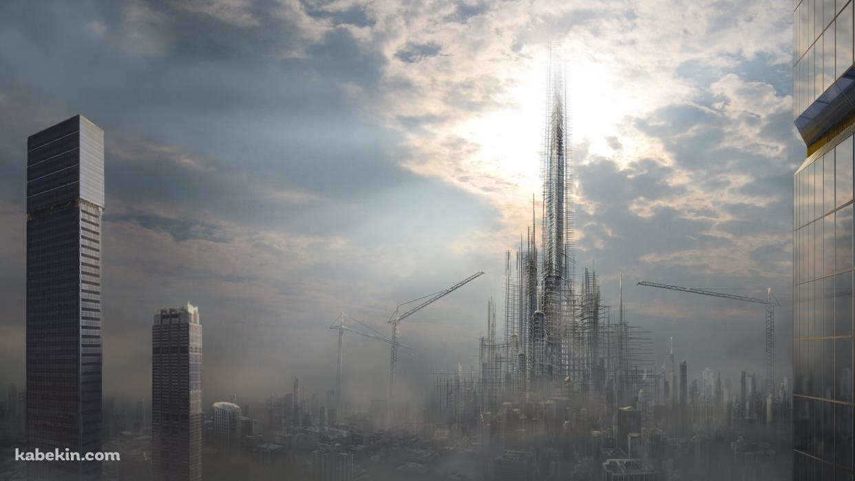 建設中の近代的なビル / 大型クレーン / 高層ビルの壁紙(1242px x 698px) 高画質 PC・デスクトップ用