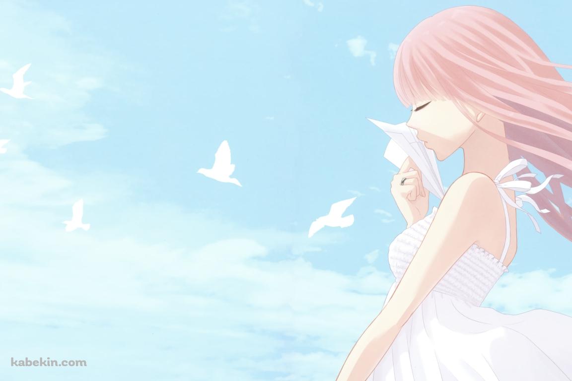 紙ひこうきを持つ巡音ルカ / 白い鳥 / 赤い風船 / ボーカロイドの壁紙(1152px x 768px) 高画質 PC・デスクトップ用