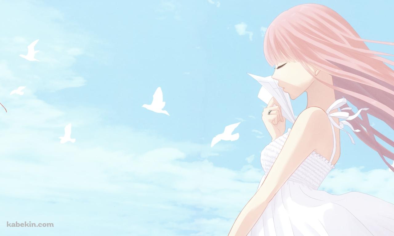 紙ひこうきを持つ巡音ルカ / 白い鳥 / 赤い風船 / ボーカロイドの壁紙(1280px x 768px) 高画質 PC・デスクトップ用