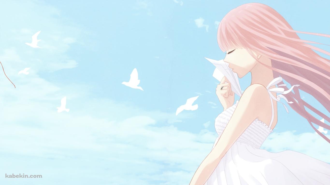 紙ひこうきを持つ巡音ルカ / 白い鳥 / 赤い風船 / ボーカロイドの壁紙(1366px x 768px) 高画質 PC・デスクトップ用