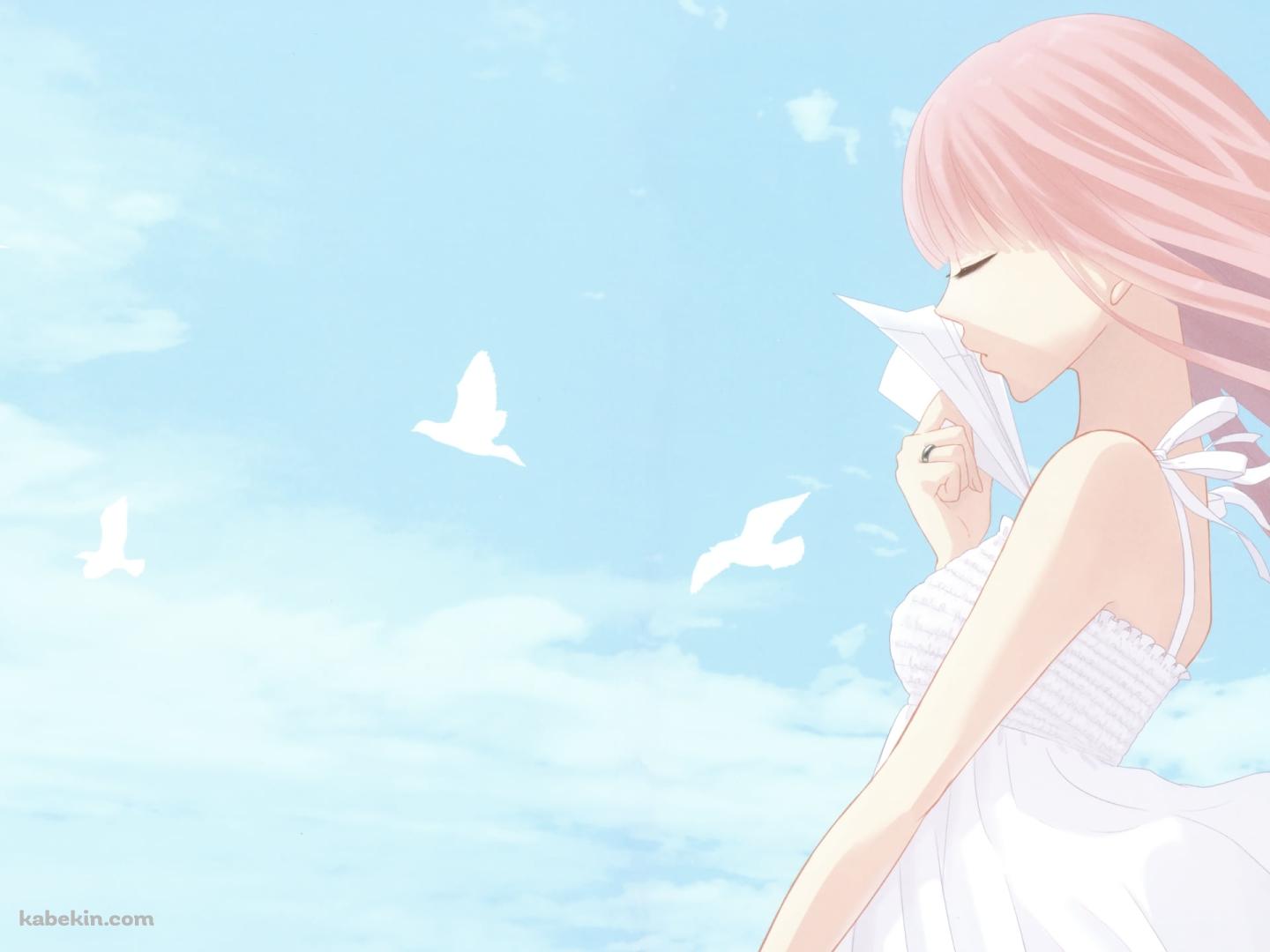 紙ひこうきを持つ巡音ルカ / 白い鳥 / 赤い風船 / ボーカロイドの壁紙(1440px x 1080px) 高画質 PC・デスクトップ用