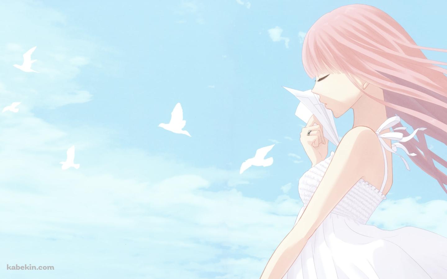 紙ひこうきを持つ巡音ルカ / 白い鳥 / 赤い風船 / ボーカロイドの壁紙(1440px x 900px) 高画質 PC・デスクトップ用