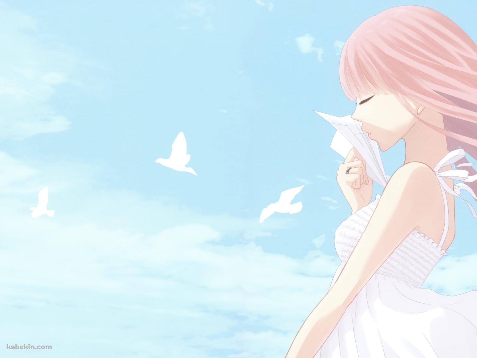 紙ひこうきを持つ巡音ルカ / 白い鳥 / 赤い風船 / ボーカロイドの壁紙(1600px x 1200px) 高画質 PC・デスクトップ用