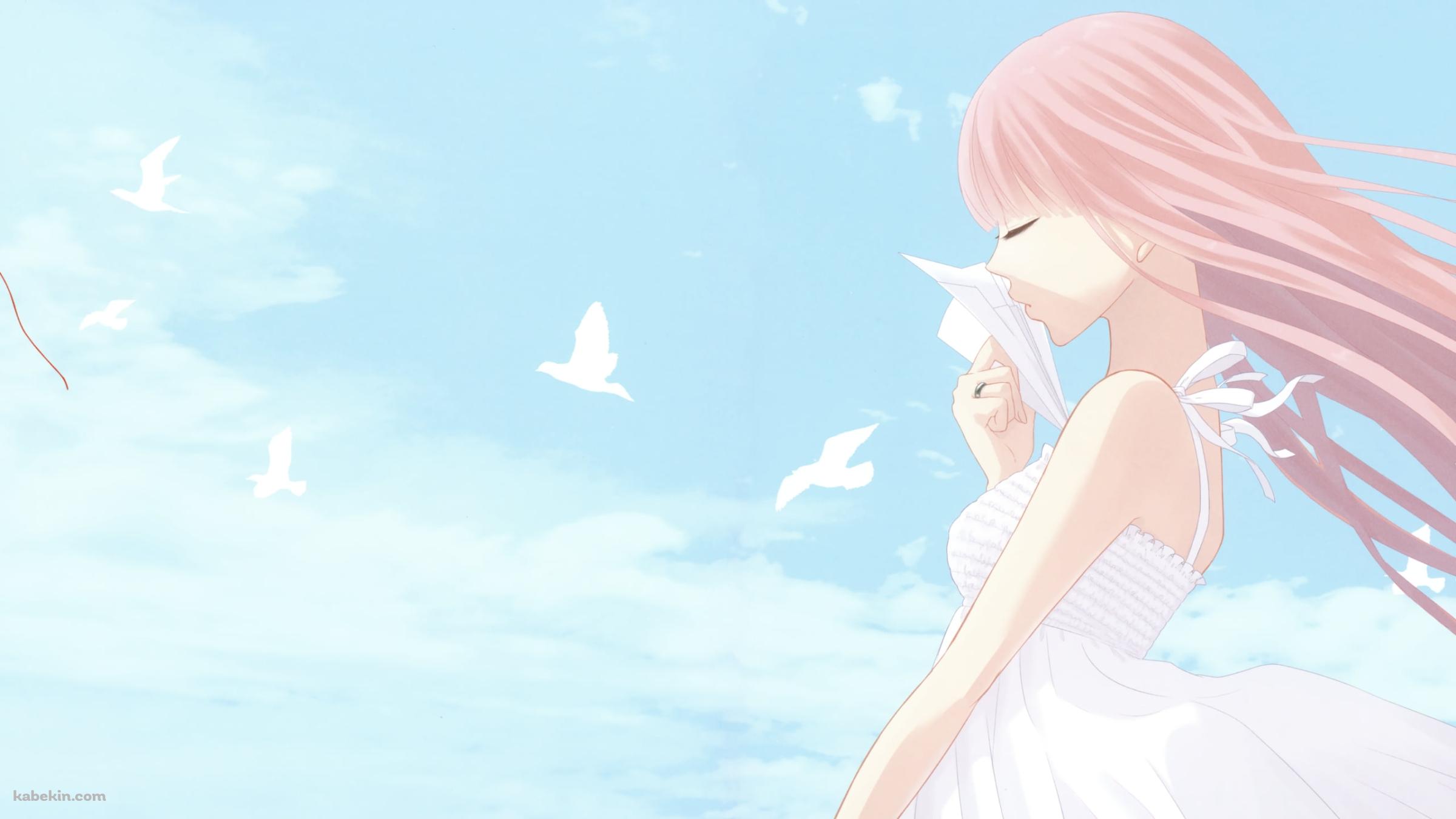 紙ひこうきを持つ巡音ルカ / 白い鳥 / 赤い風船 / ボーカロイドの壁紙(2400px x 1350px) 高画質 PC・デスクトップ用
