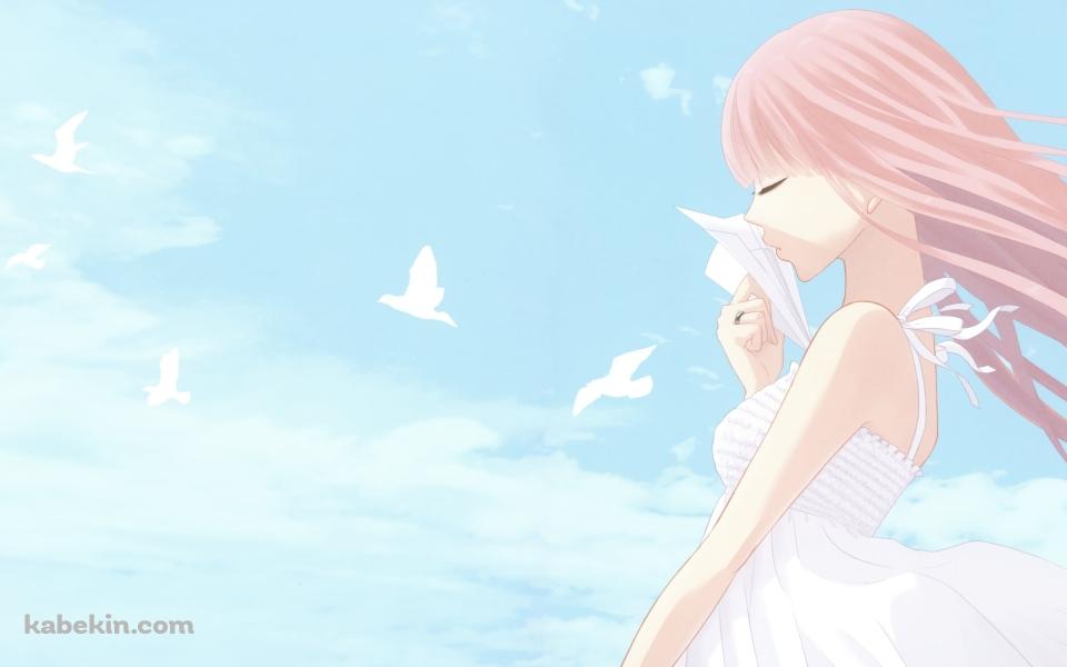 紙ひこうきを持つ巡音ルカ / 白い鳥 / 赤い風船 / ボーカロイドの壁紙(960px x 600px) 高画質 PC・デスクトップ用
