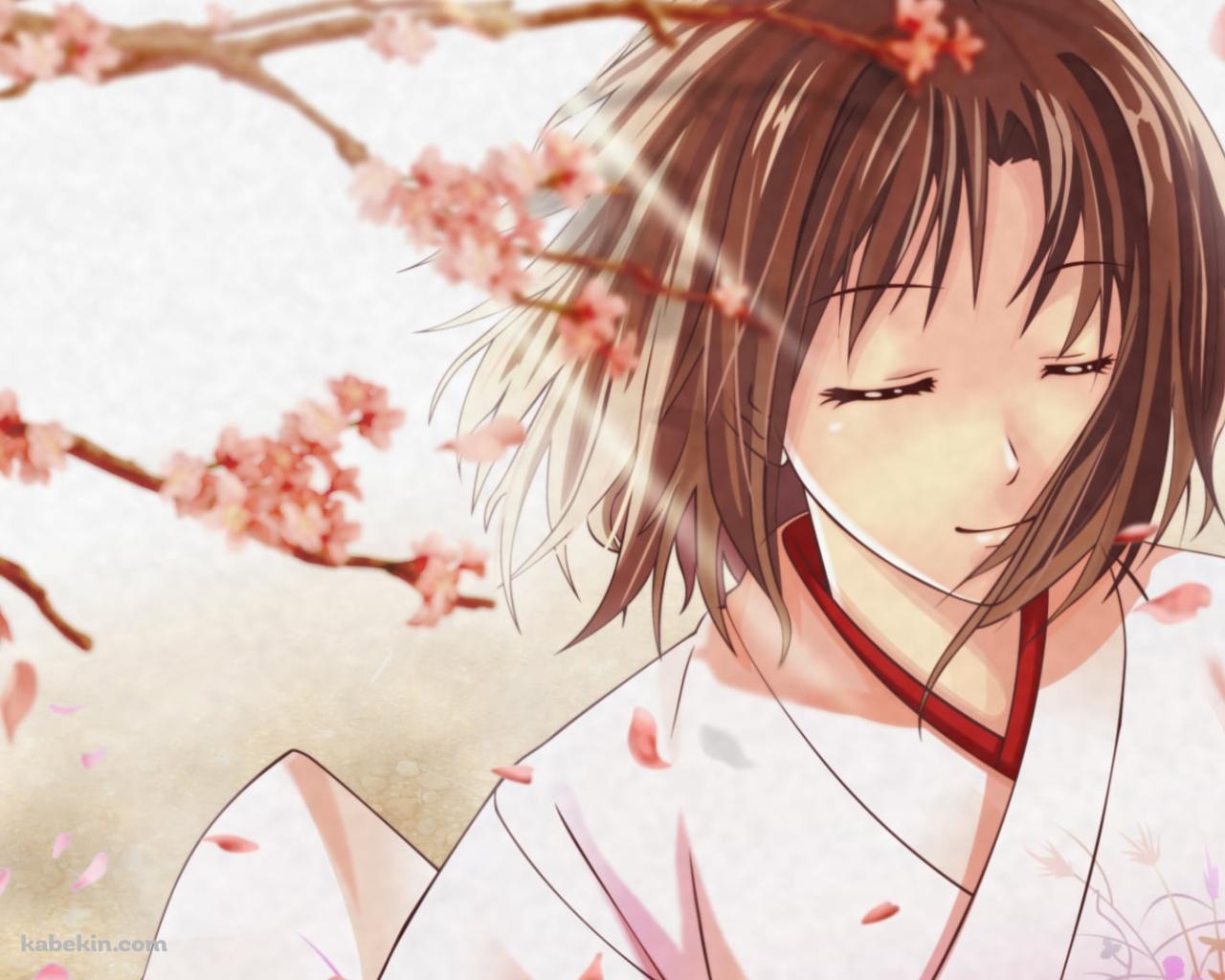 桜の花と両儀式 / 空の境界の壁紙(1280px x 1024px) 高画質 PC・デスクトップ用