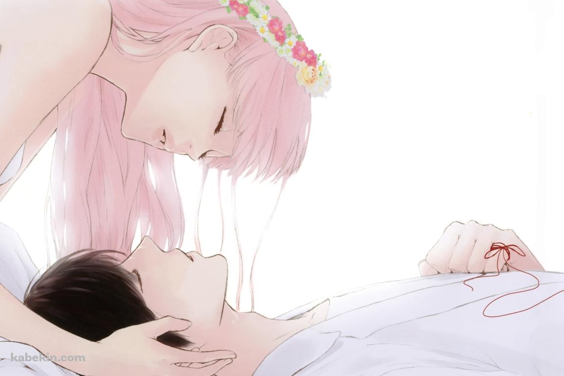 寝そべる男性の頭を持つ巡音ルカ / ボーカロイドの壁紙(1152px x 768px) 高画質 PC・デスクトップ用