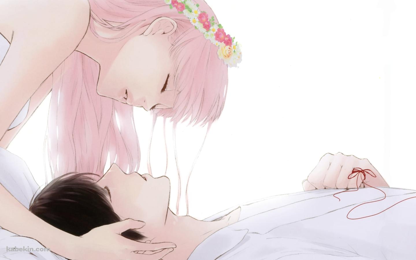 寝そべる男性の頭を持つ巡音ルカ / ボーカロイドの壁紙(1440px x 900px) 高画質 PC・デスクトップ用