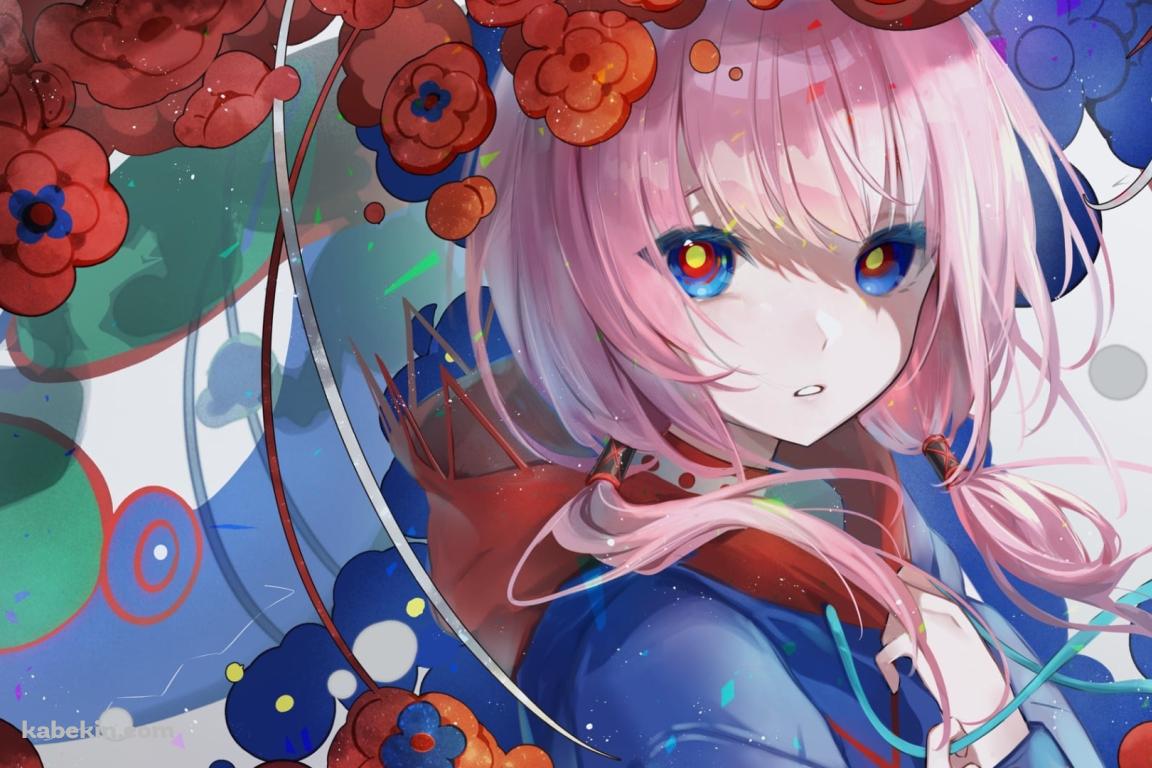 赤い花とこちらを見つめる花譜 / バーチャルYouTuberの壁紙(1152px x 768px) 高画質 PC・デスクトップ用
