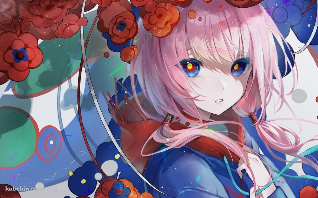 赤い花とこちらを見つめる花譜 / バーチャルYouTuberの壁紙(1280px x 800px) 高画質 PC・デスクトップ用