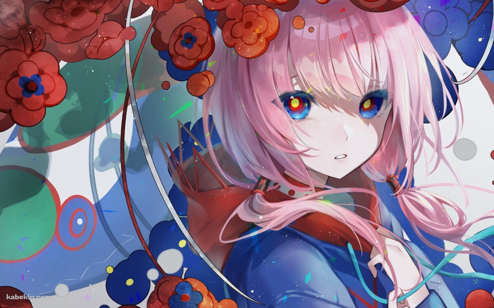 赤い花とこちらを見つめる花譜 / バーチャルYouTuberの壁紙(1680px x 1050px) 高画質 PC・デスクトップ用