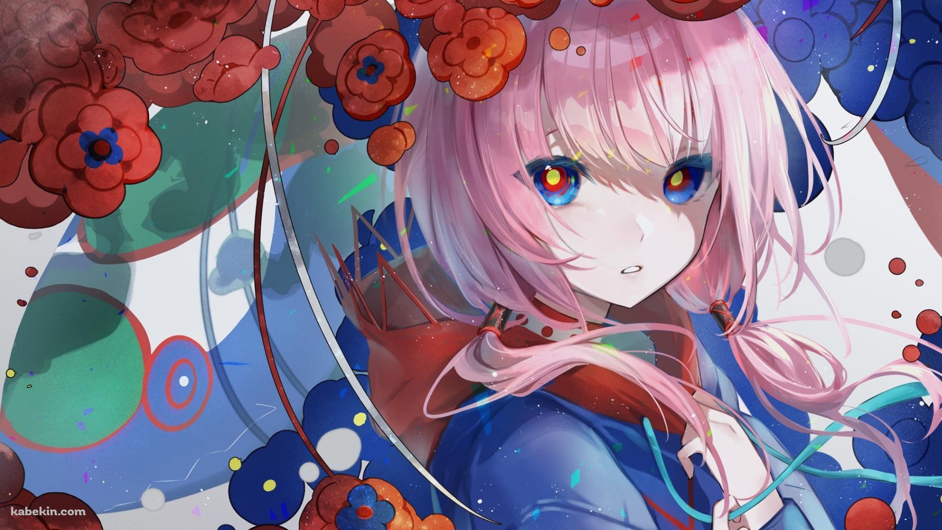 赤い花とこちらを見つめる花譜 / バーチャルYouTuberの壁紙(1920px x 1080px) 高画質 PC・デスクトップ用