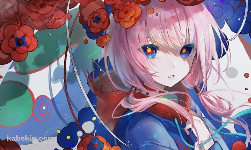 赤い花とこちらを見つめる花譜 / バーチャルYouTuberの壁紙(800px x 480px) 高画質 PC・デスクトップ用