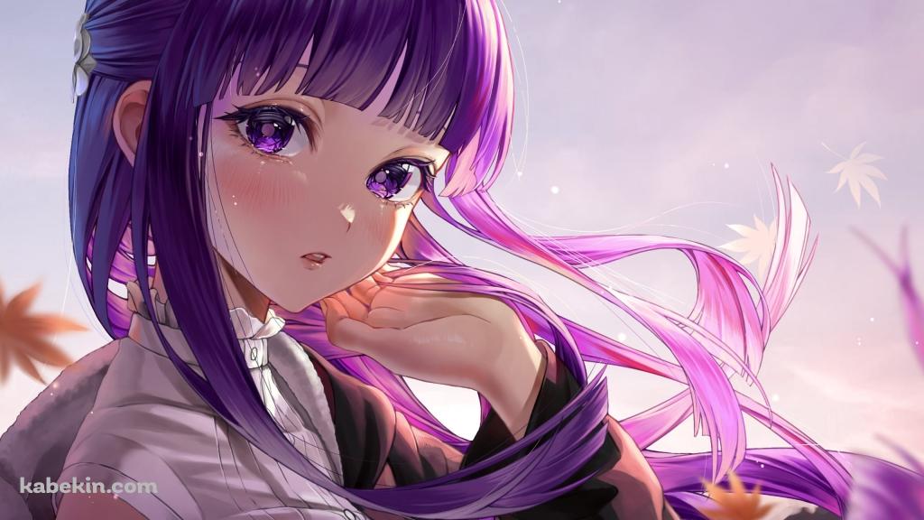 紅葉とこちらを見つめる可愛いフェルン / 葬送のフリーレンの壁紙(1024px x 576px) 高画質 PC・デスクトップ用