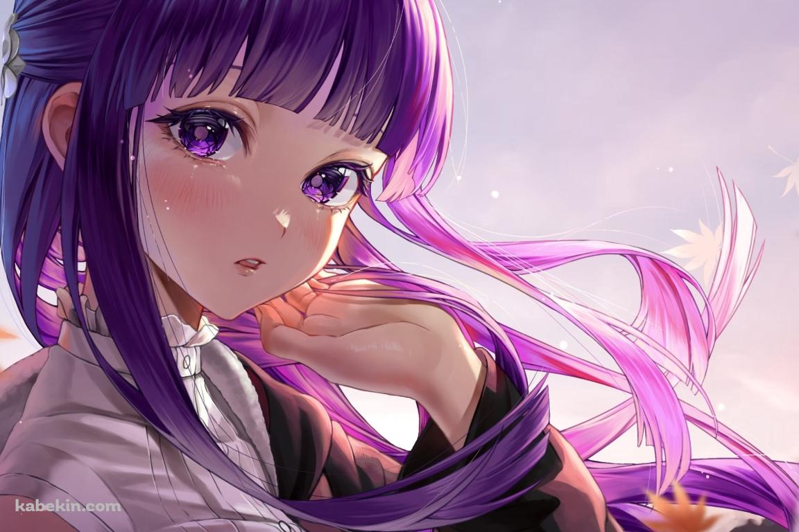 紅葉とこちらを見つめる可愛いフェルン / 葬送のフリーレンの壁紙(1152px x 768px) 高画質 PC・デスクトップ用