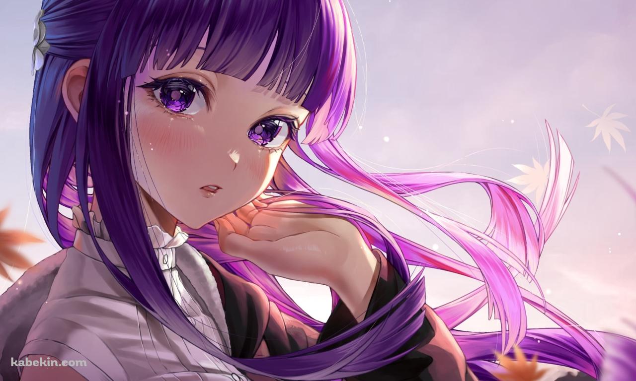 紅葉とこちらを見つめる可愛いフェルン / 葬送のフリーレンの壁紙(1280px x 768px) 高画質 PC・デスクトップ用