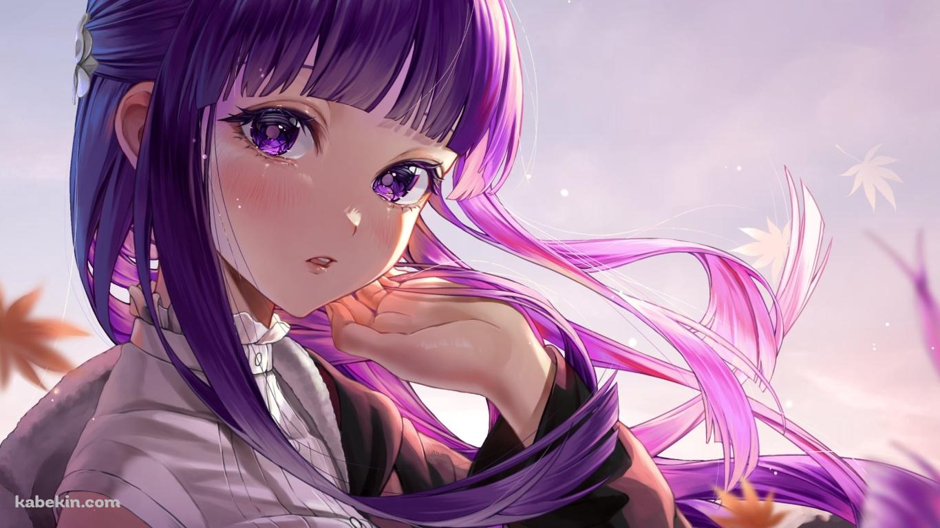紅葉とこちらを見つめる可愛いフェルン / 葬送のフリーレンの壁紙(1366px x 768px) 高画質 PC・デスクトップ用