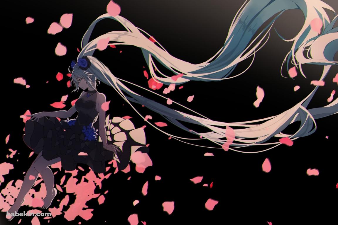 ピンクの花びらと黒いドレスを着た初音ミク / ボカロの壁紙(1152px x 768px) 高画質 PC・デスクトップ用