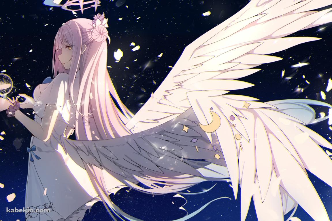 星空とこちらを見つめる白い翼が生えた聖園ミカ / ブルアカの壁紙(1152px x 768px) 高画質 PC・デスクトップ用