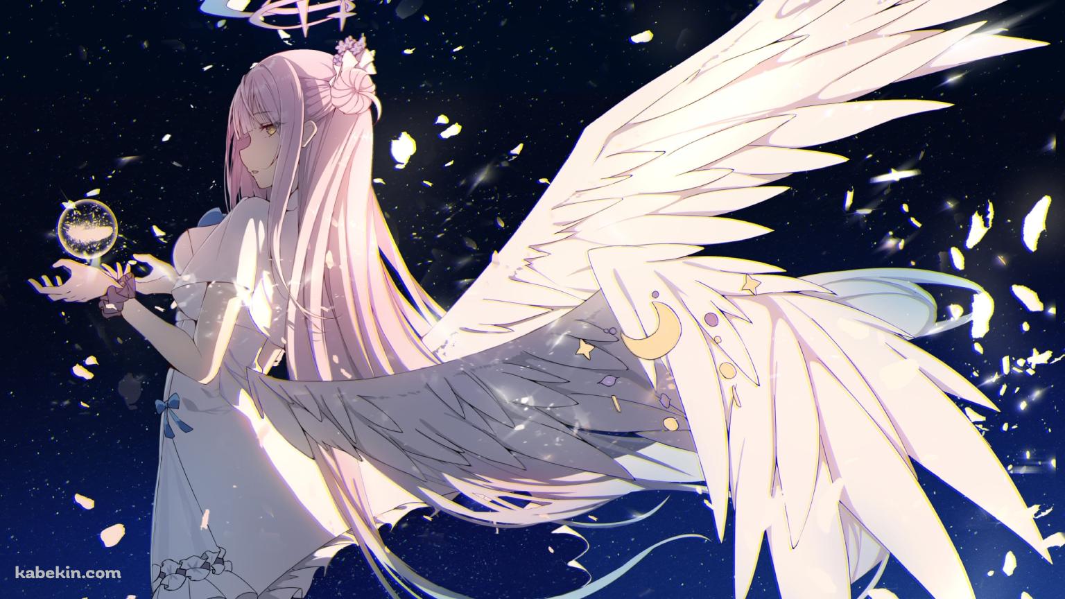 星空とこちらを見つめる白い翼が生えた聖園ミカ / ブルアカの壁紙(1536px x 864px) 高画質 PC・デスクトップ用