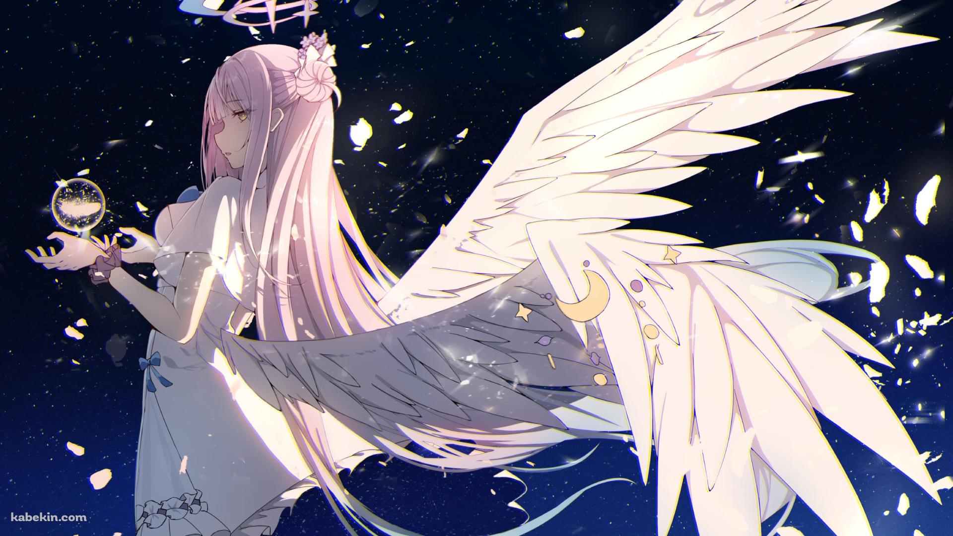 星空とこちらを見つめる白い翼が生えた聖園ミカ / ブルアカの壁紙(1920px x 1080px) 高画質 PC・デスクトップ用