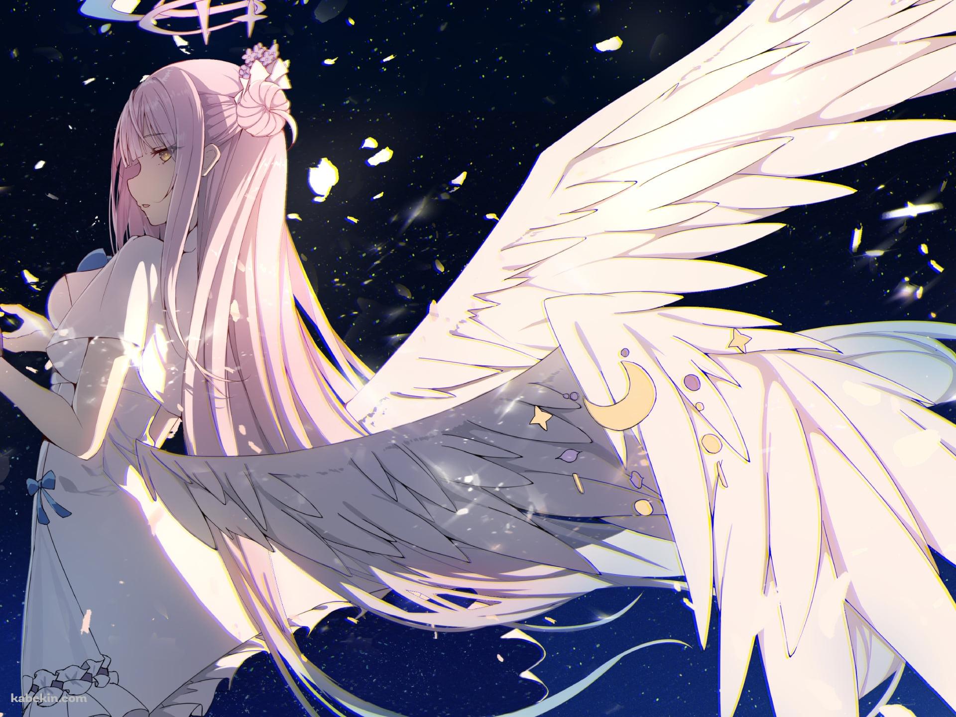 星空とこちらを見つめる白い翼が生えた聖園ミカ / ブルアカの壁紙(1920px x 1440px) 高画質 PC・デスクトップ用