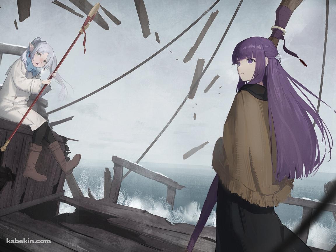 ボロボロの船の甲板に立つフリーレンとフェルン / 葬送のフリーレンの壁紙(1152px x 864px) 高画質 PC・デスクトップ用