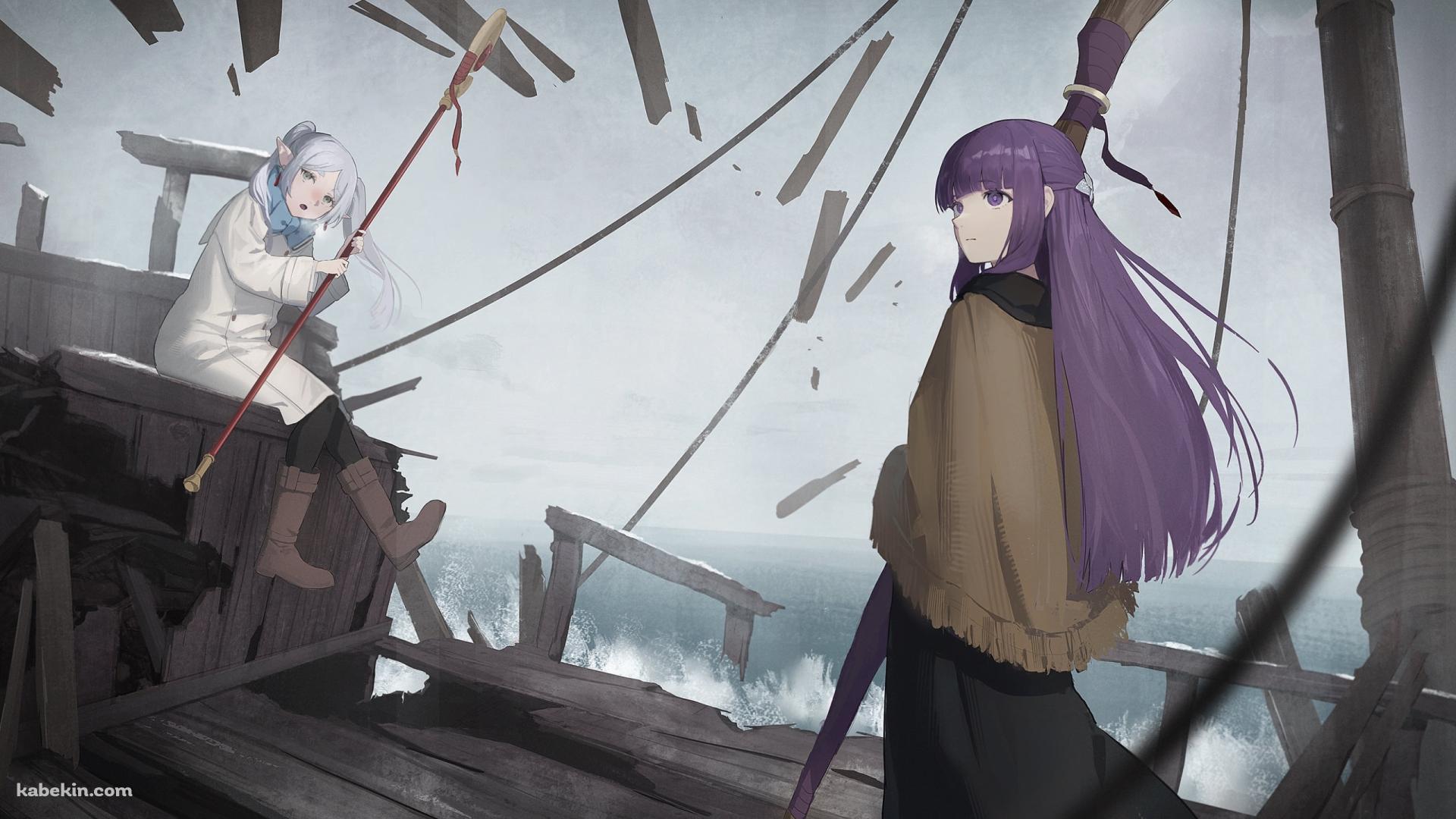ボロボロの船の甲板に立つフリーレンとフェルン / 葬送のフリーレンの壁紙(1920px x 1080px) 高画質 PC・デスクトップ用