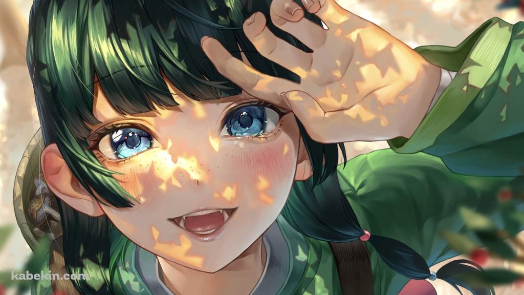 手をかざした笑顔の猫猫 / 可愛い / 薬屋のひとりごとの壁紙(1024px x 576px) 高画質 PC・デスクトップ用