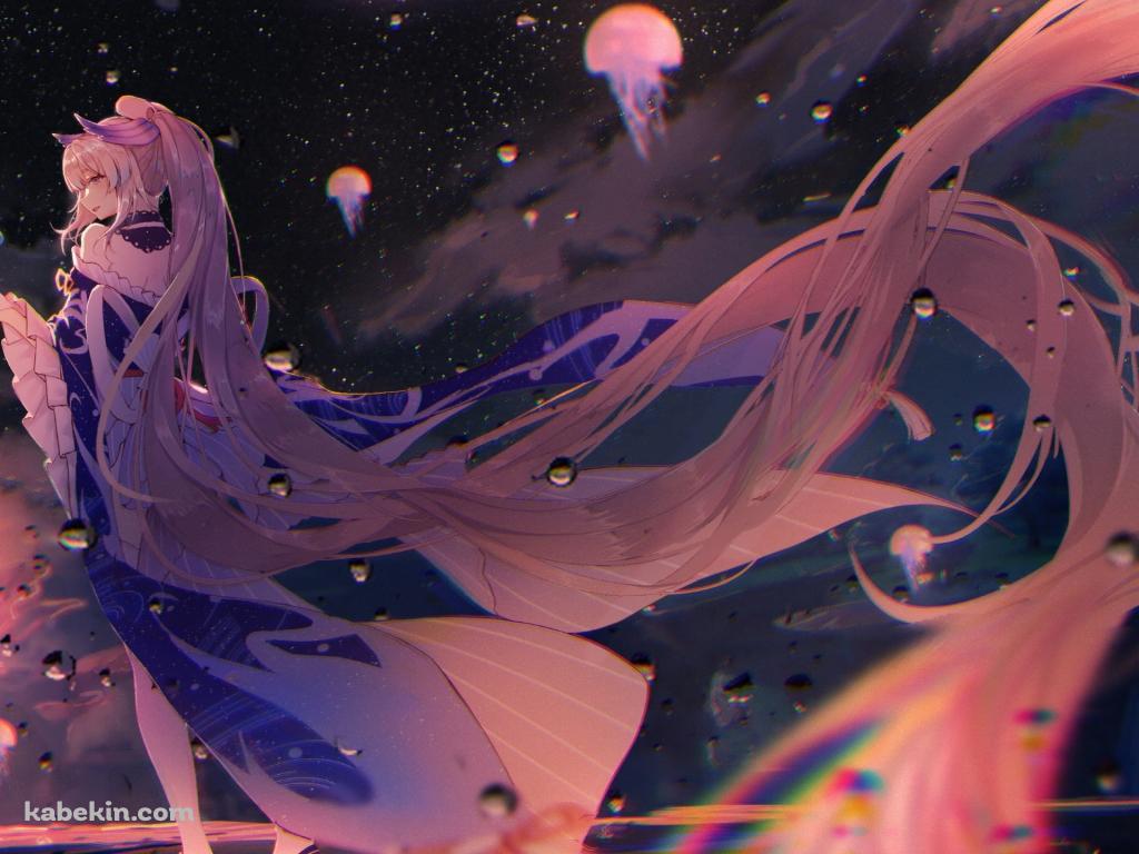 クラゲと熱帯魚と振り向く珊瑚宮心海 / 原神の壁紙(1024px x 768px) 高画質 PC・デスクトップ用