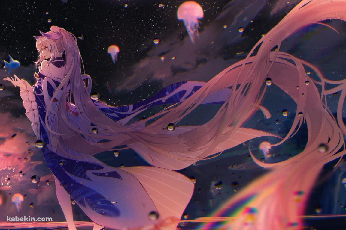 クラゲと熱帯魚と振り向く珊瑚宮心海 / 原神の壁紙(1152px x 768px) 高画質 PC・デスクトップ用