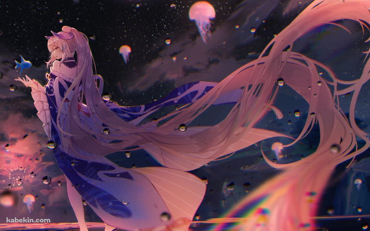 クラゲと熱帯魚と振り向く珊瑚宮心海 / 原神の壁紙(1280px x 800px) 高画質 PC・デスクトップ用