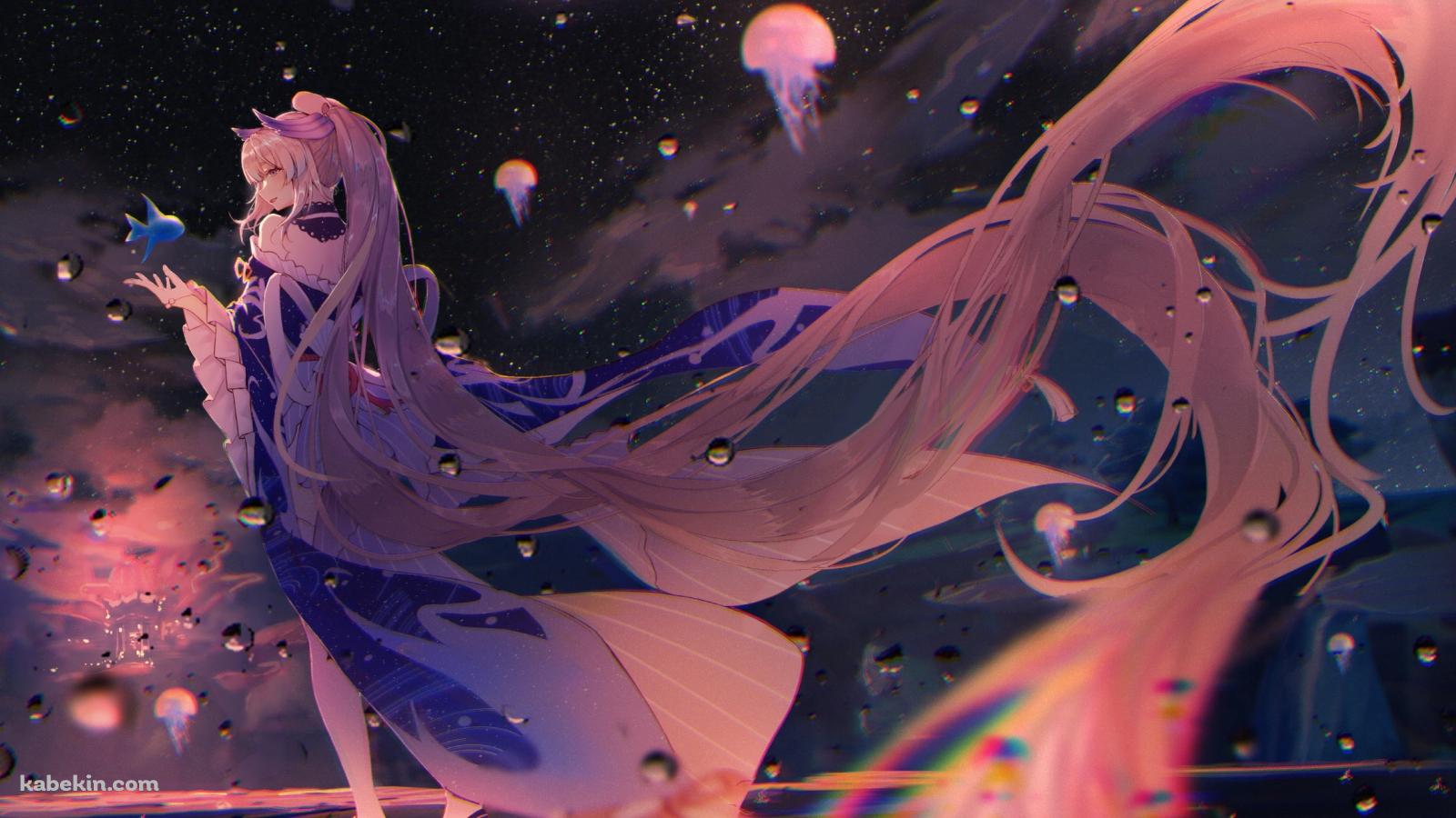 クラゲと熱帯魚と振り向く珊瑚宮心海 / 原神の壁紙(1600px x 900px) 高画質 PC・デスクトップ用