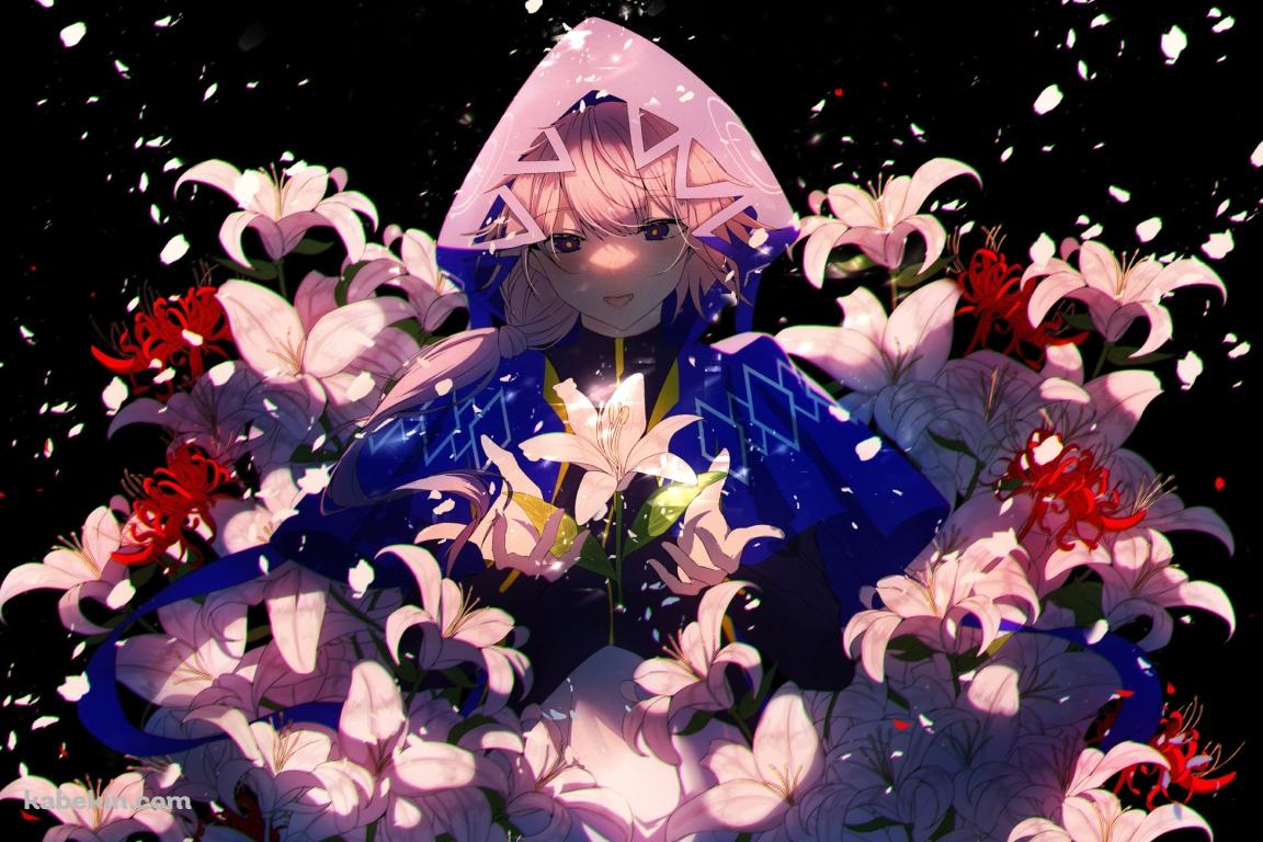 白い百合と赤い彼岸花と花譜 / バーチャルYouTuberの壁紙(1152px x 768px) 高画質 PC・デスクトップ用