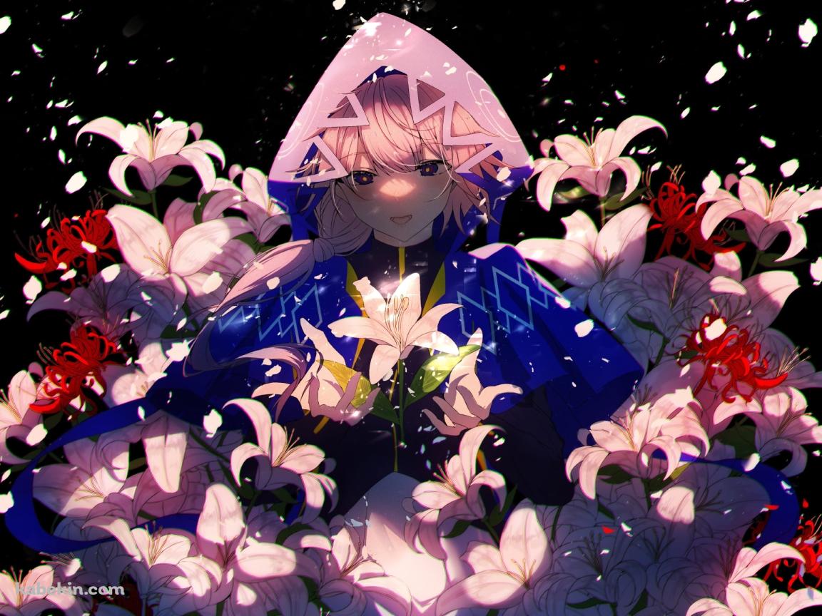 白い百合と赤い彼岸花と花譜 / バーチャルYouTuberの壁紙(1152px x 864px) 高画質 PC・デスクトップ用