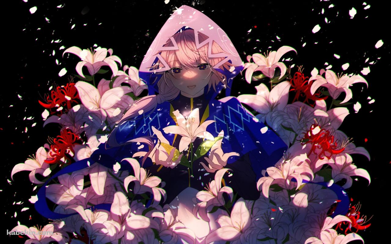 白い百合と赤い彼岸花と花譜 / バーチャルYouTuberの壁紙(1280px x 800px) 高画質 PC・デスクトップ用