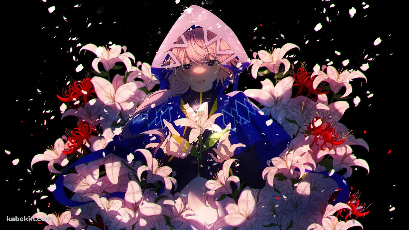 白い百合と赤い彼岸花と花譜 / バーチャルYouTuberの壁紙(1366px x 768px) 高画質 PC・デスクトップ用