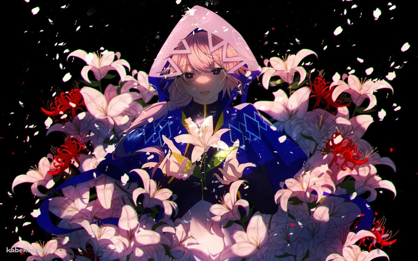 白い百合と赤い彼岸花と花譜 / バーチャルYouTuberの壁紙(1440px x 900px) 高画質 PC・デスクトップ用