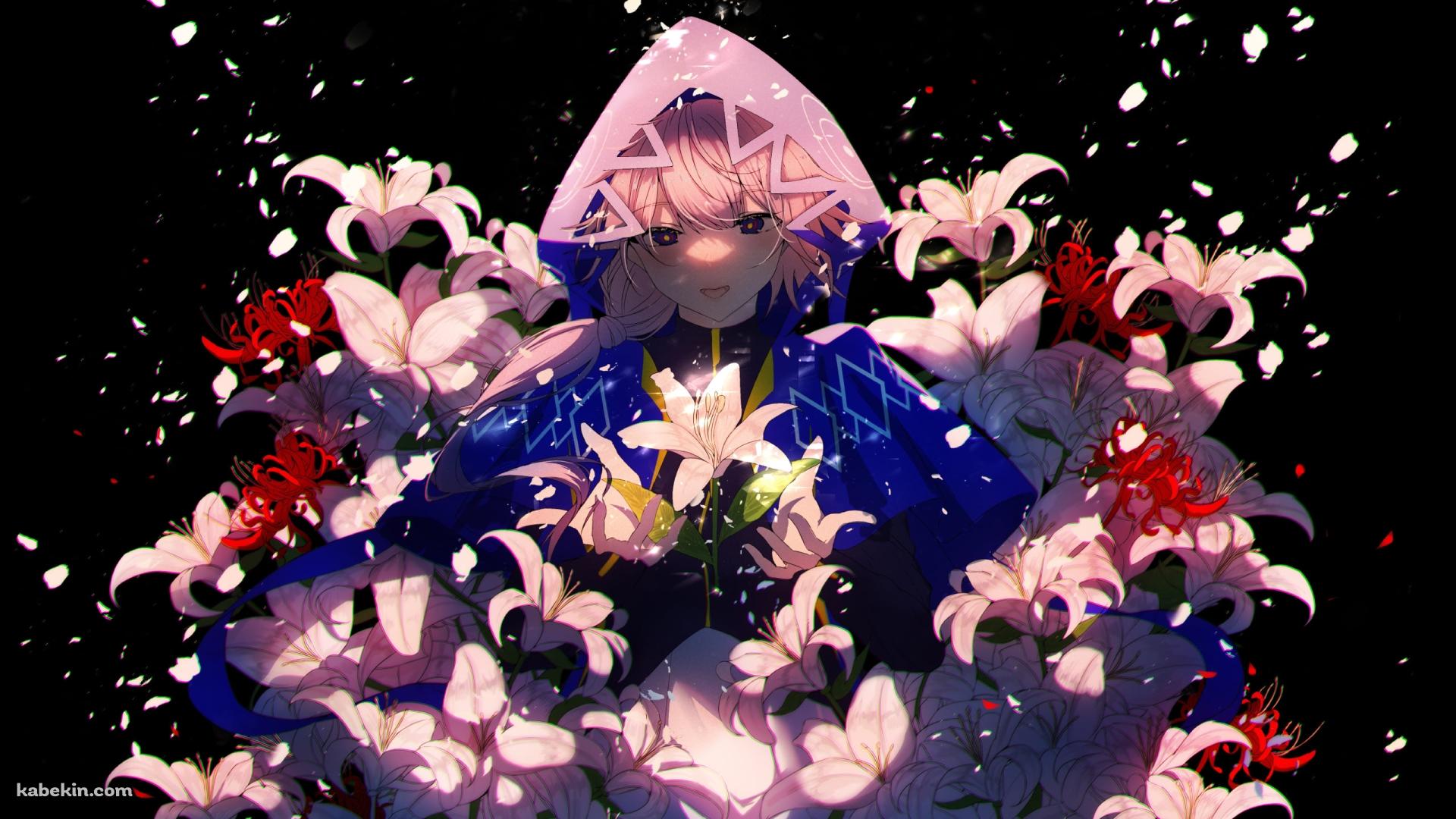 白い百合と赤い彼岸花と花譜 / バーチャルYouTuberの壁紙(1920px x 1080px) 高画質 PC・デスクトップ用