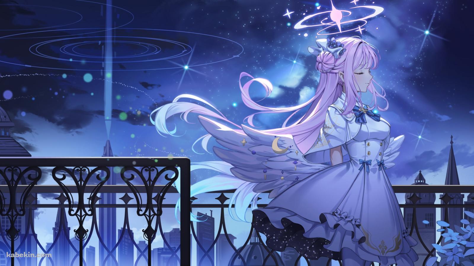 星空と目をつぶる聖園ミカ / ブルーアーカイブ(1600x900px)の