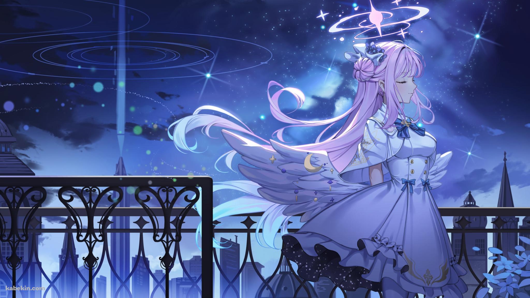 星空と目をつぶる聖園ミカ / ブルーアーカイブの壁紙(2048px x 1152px) 高画質 PC・デスクトップ用