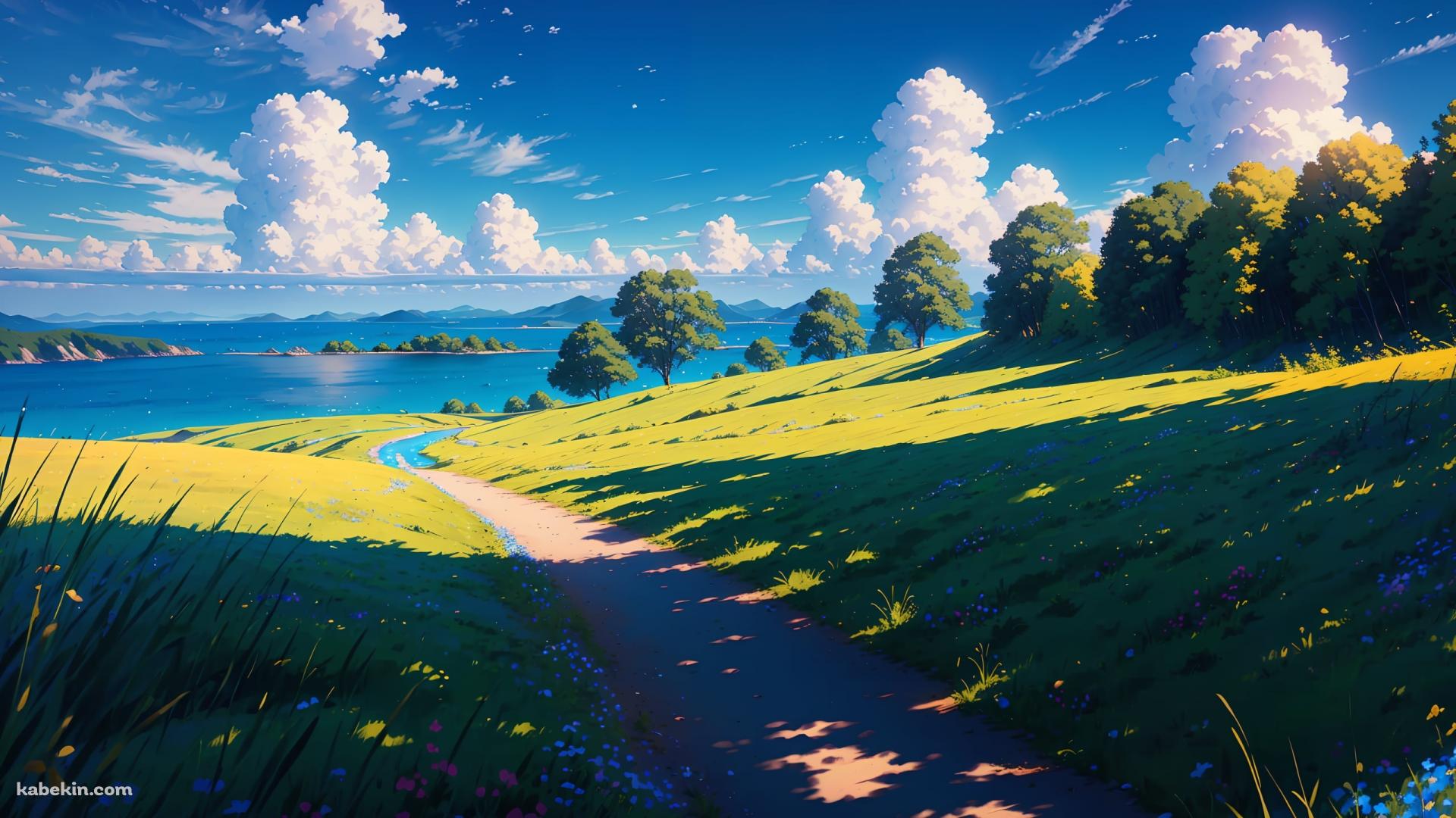 影のある湖へ続く道 / 夏の風景の壁紙(1920px x 1080px) 高画質 PC・デスクトップ用