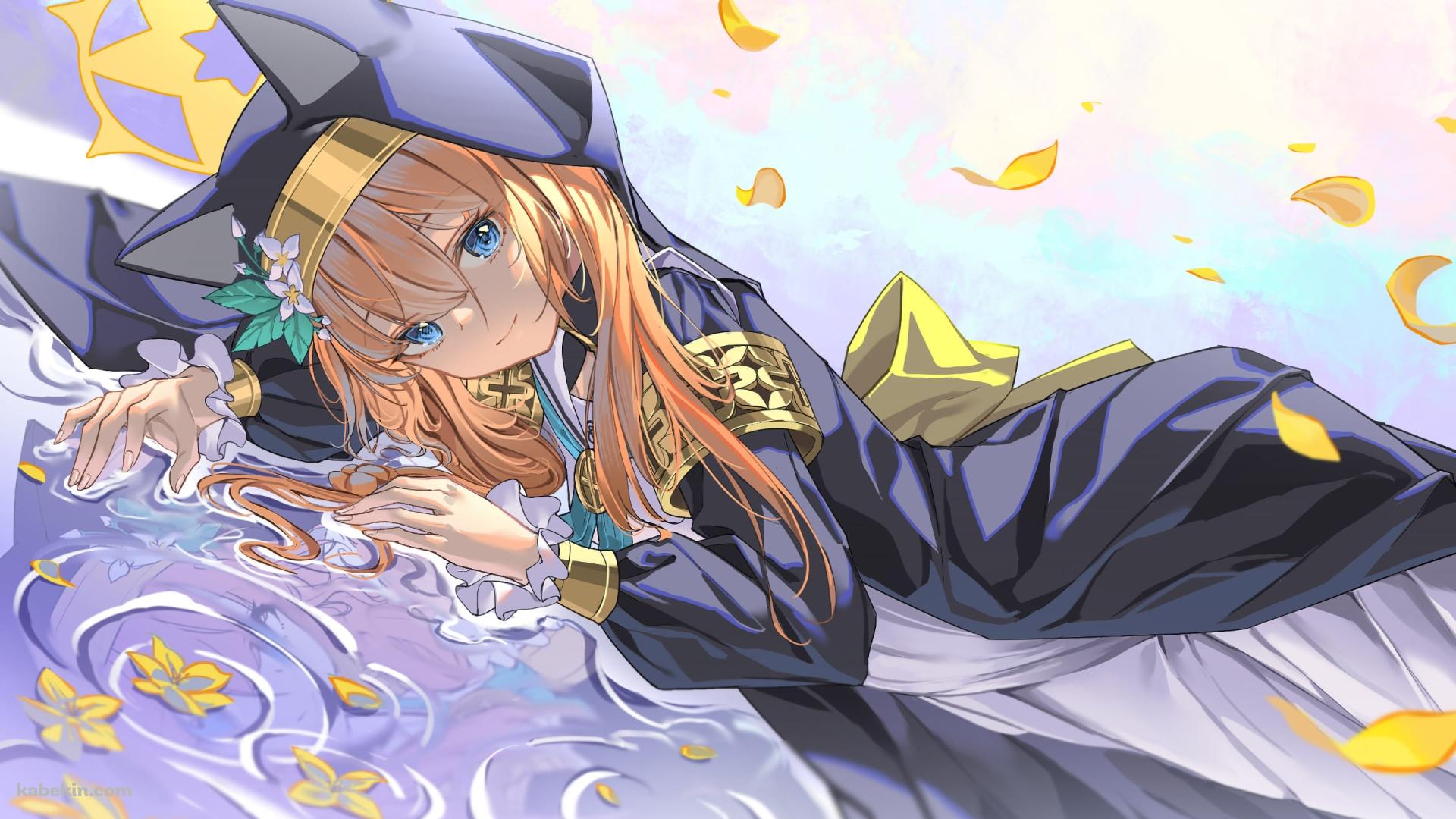 水の上に寝そべる伊落マリー / 黄色い花びら / ブルーアーカイブの壁紙(1920px x 1080px) 高画質 PC・デスクトップ用