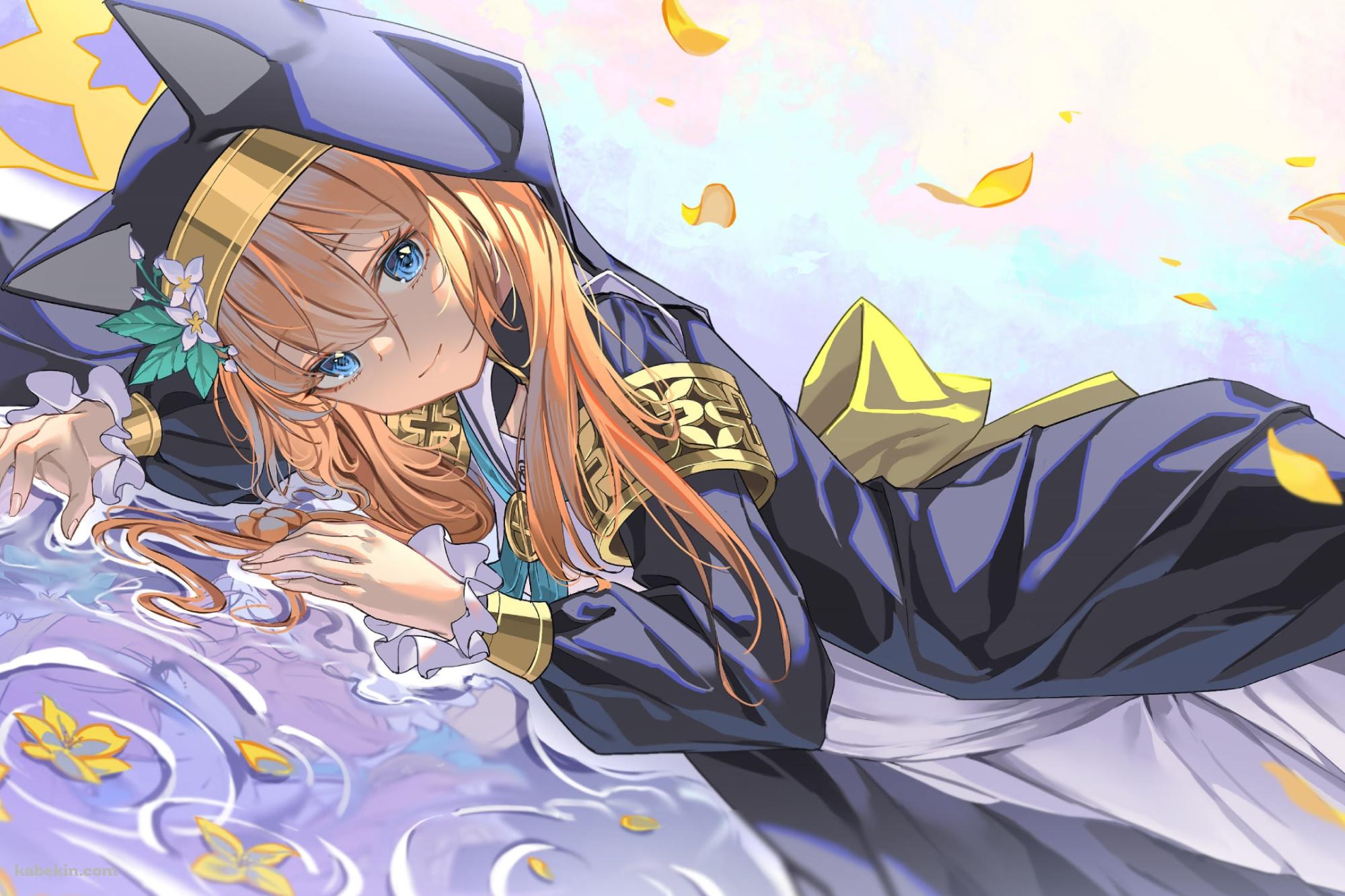 水の上に寝そべる伊落マリー / 黄色い花びら / ブルーアーカイブの壁紙(2000px x 1333px) 高画質 PC・デスクトップ用