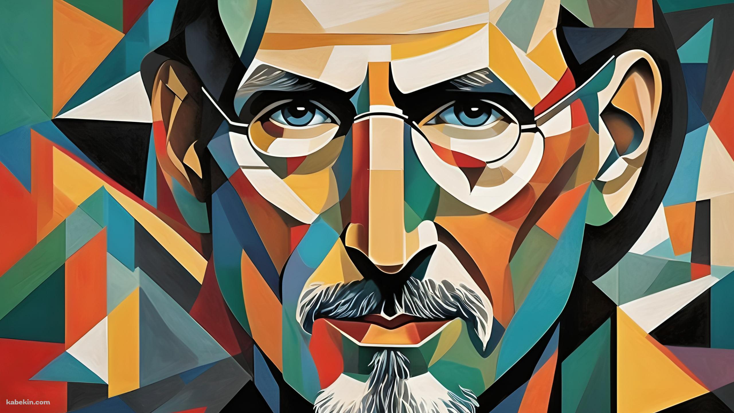 カラフルなタイルで描かれたスティーブ・ジョブズの壁紙(2560px x 1440px) 高画質 PC・デスクトップ用